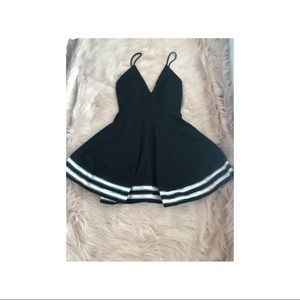 Black Spaghetti Dress with White Striped Bottom